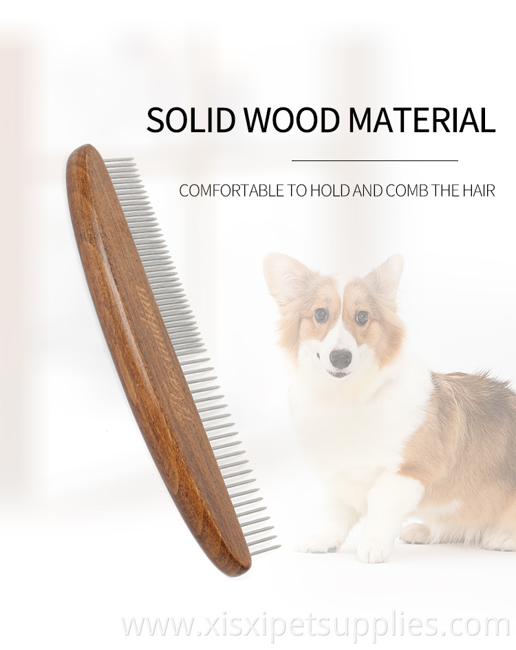 Factory Wholesale Upscale Wooden Handle Metal Needle Pet Fur Remover Comb Cat Dog Grooming Comb